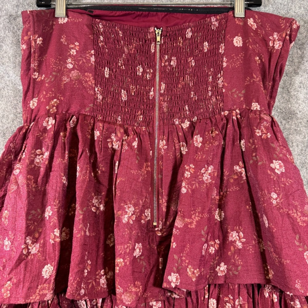 Altar'd State Darcy Strapless Floral Maxi Dress Tiered Boho Sz XL Wine Cottage - Picture 3 of 10